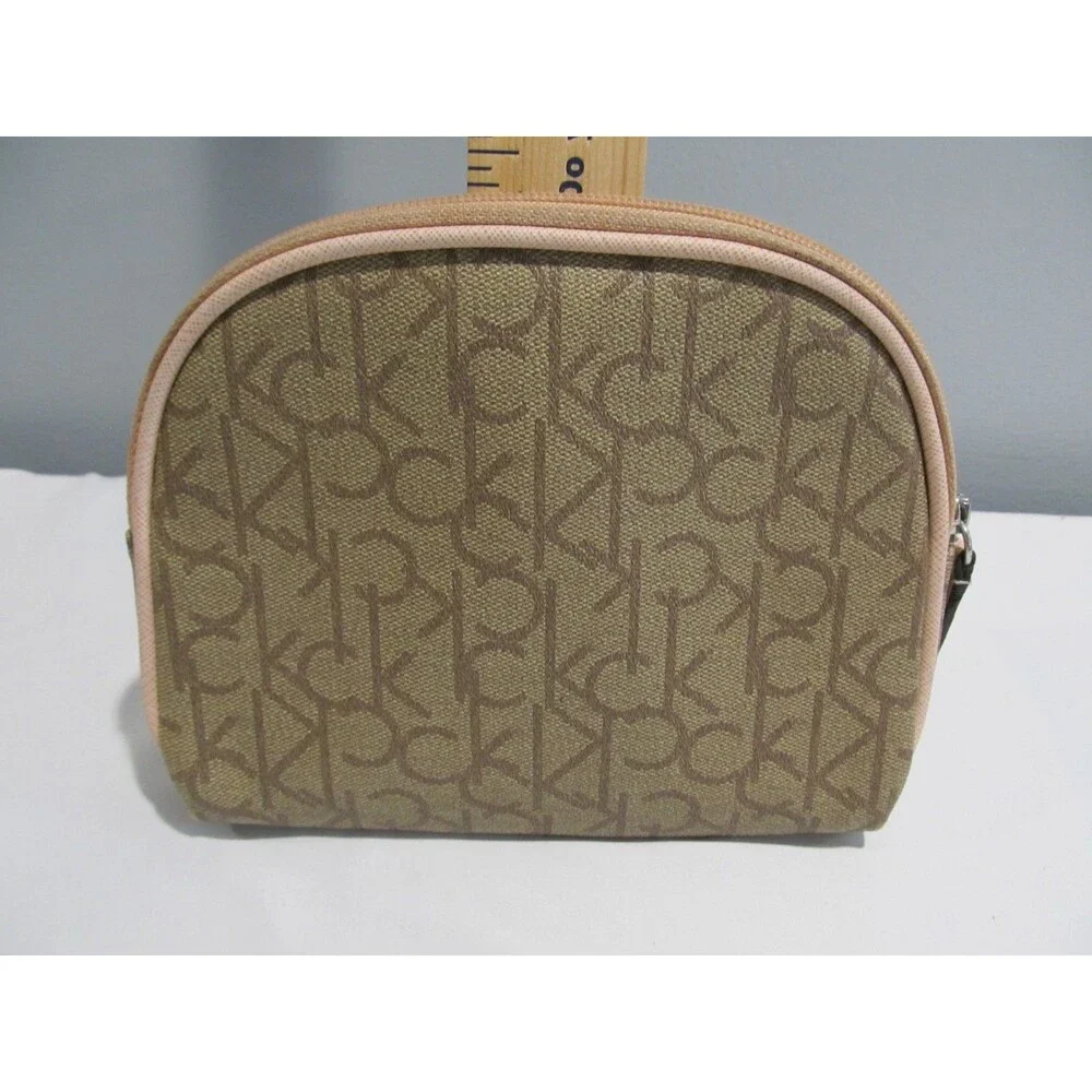 Calvin Klein CK Logo Cosmetic Bag | Beige Monogram Makeup Bag | Preowned